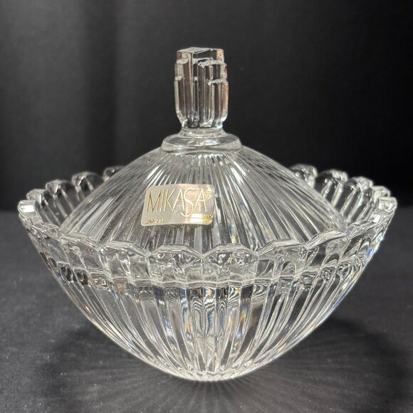 Mikasa Crystal Marquette Covered Candy Trinket Dish Made In Japan - Picture 4 of 11